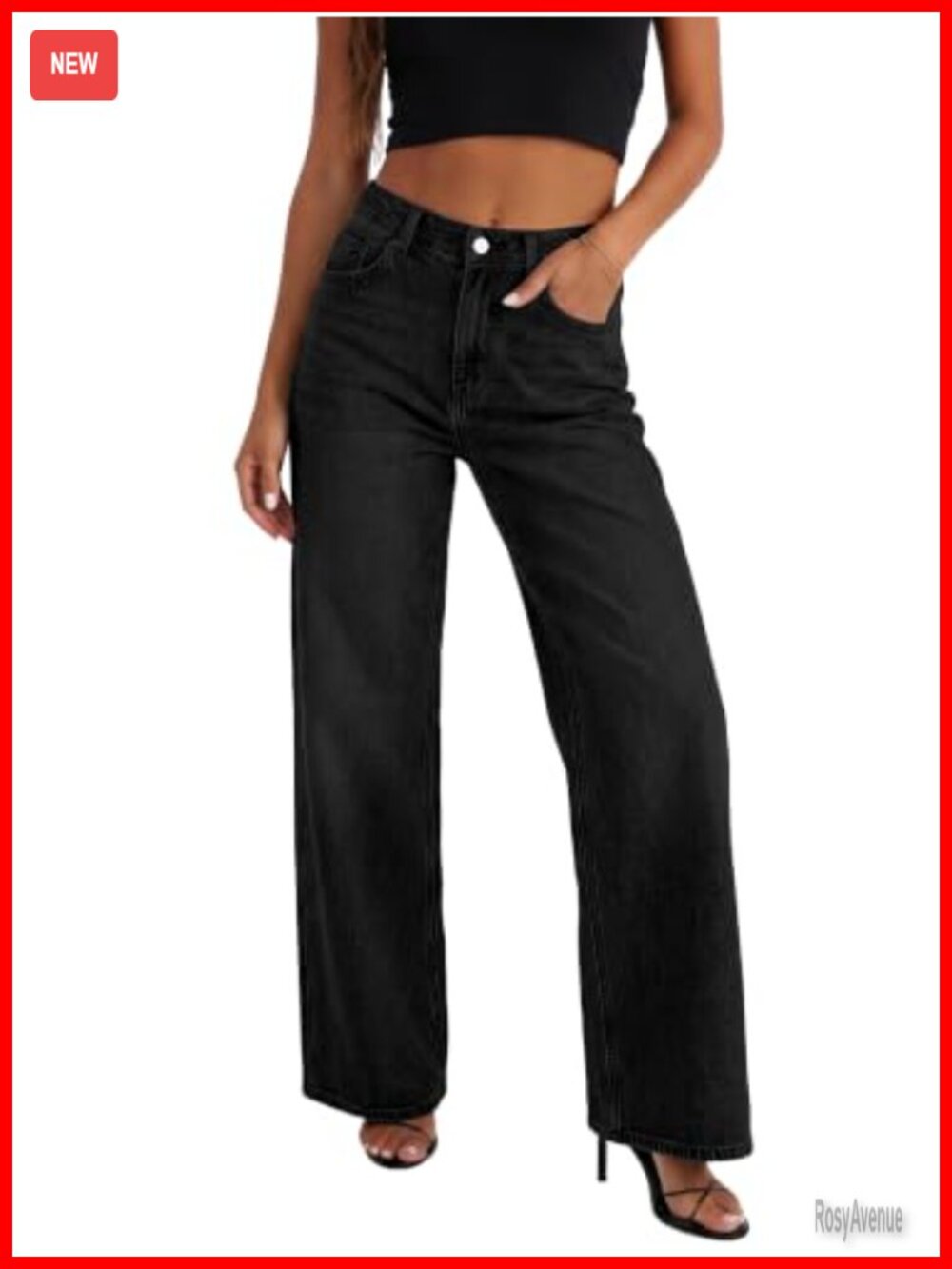 High Waisted Wide Leg Stretchy Denim Jeans Loose Straight Leg Trousers with
